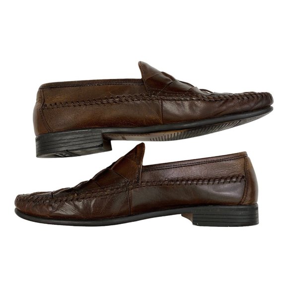 French Shriner Avalon Dress Shoe Mens Size 10 Loafer Slip On Woven Brown Leather - Picture 13 of 14